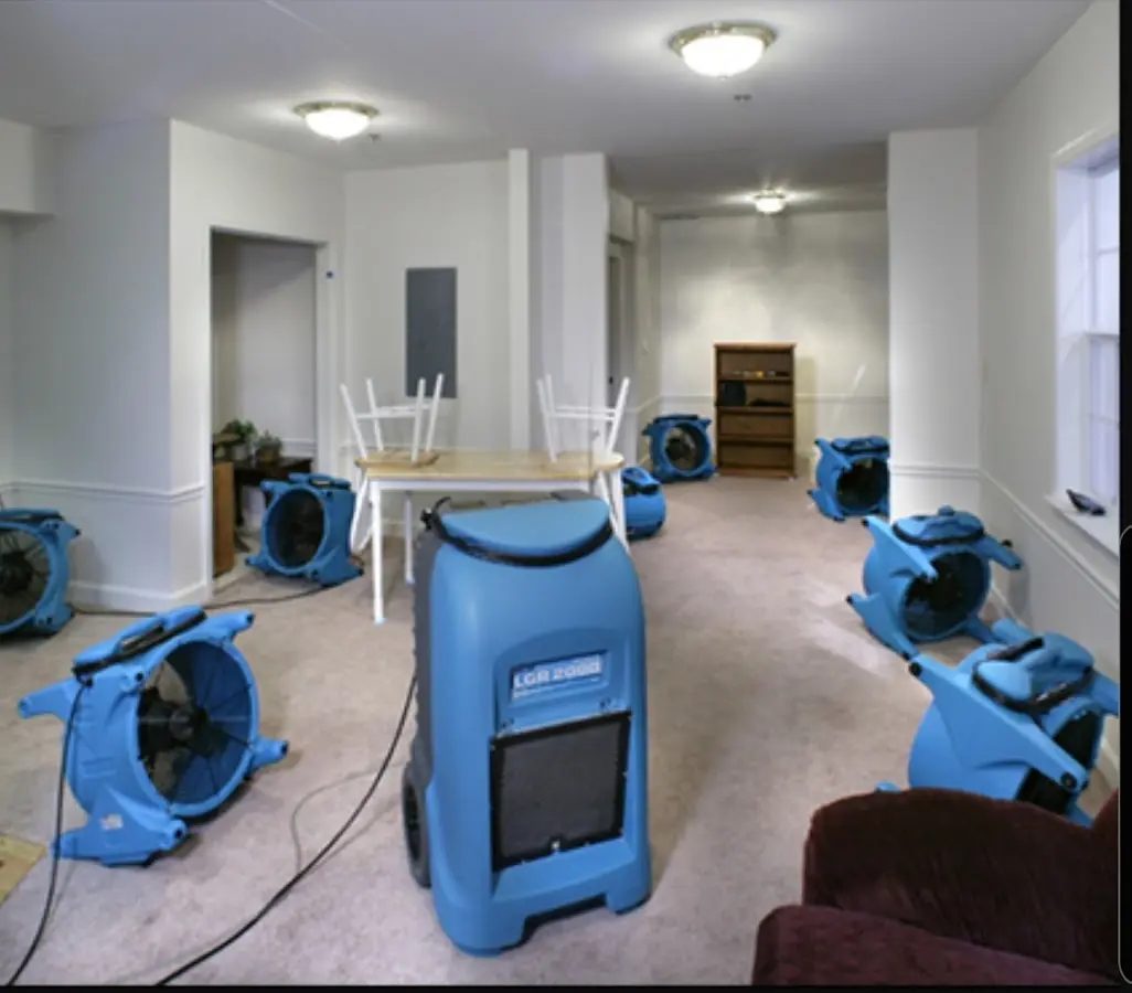 Air movers and dehumidifier setup for Water Damage Restoration in Patterson